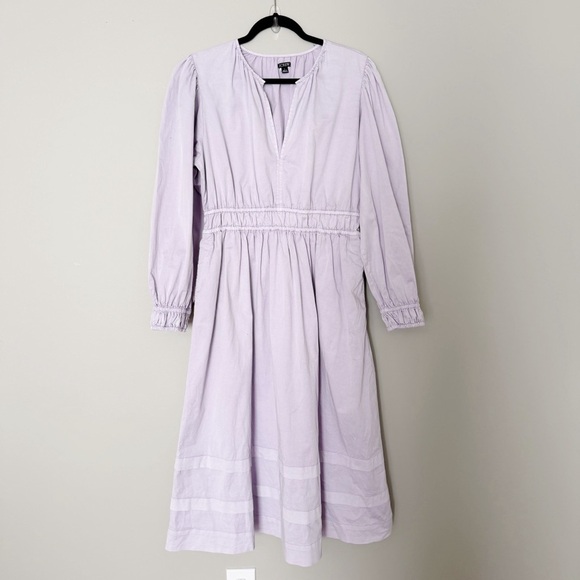 J Crew Long-sleeve Smocked-waist Midi Dress Tiered Lilac Large Cottagecore - Picture 3 of 8